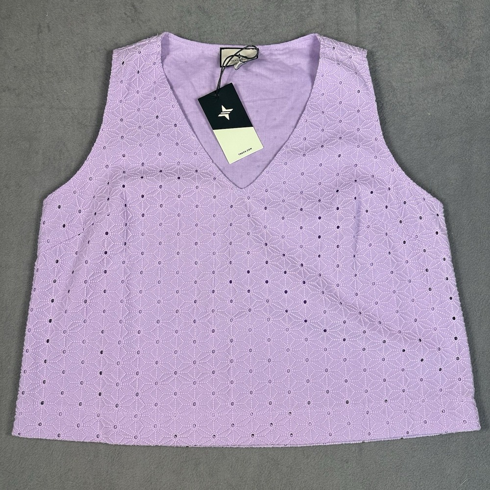 Tuckernuck Valerie Lavender Eyelet V Neck Tank Top NWT Womens XL 100% Cotton